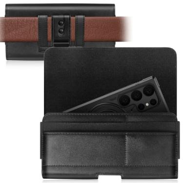 Imagem de Coldre de couro para Samsung Galaxy Z Fold 7/6/5/4/3 com clipe de cinto para iPhone 17/16/15/14/13 Pro Max e Galaxy S25/S24/S23/S22 Ultra Cover Bolsa de transporte porta-cartões (V Preto)