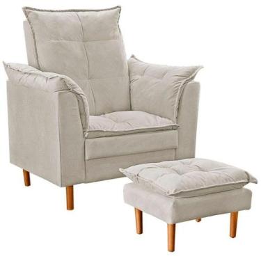 Imagem de Poltrona Decorativa Sala De Estar Quarto Leitura Azera Suede Bege - Bl