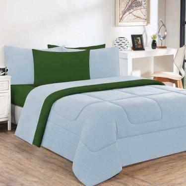 Imagem de Kit EdredomJogo De Lençol Malha 100% Algodão 6 Peças Casal - Azul Bebê