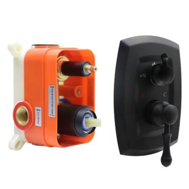 Imagem de Válvula de desvio de chuveiro bidirecional de latão antigo - Misturador de torneira oculto preto fosco com 2 alças estilo vintage sistema de chuveiro de função dupla para banheiro