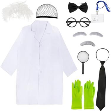 Imagem de Puteraya 12 PCS Old Man Mad Scientist Costume Crazy Doctor White Lab Coat Physicist Grandpa Costume for Adult Halloween Cosplay Party (XL)