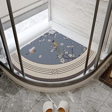 Imagem de Tapete de duche - tapete de casa de banho curvo antiderrapante - tapete de canto de casa de banho absorvente suave de secagem rápida conjuntos de tapetes de chuveiro de 2 peças, para banheira de chão