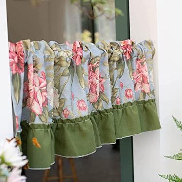 Imagem de Cortina curta de cozinha cortinas de nível pequenas de estilo rural, cortinas curtas de sala de estar de cozinha moderna, cortina de sanefa Bistro feita de linho de algodão com renda 1 peça, 30 0 x 4