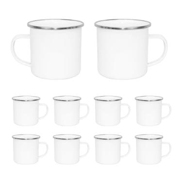 Imagem de ModParty Canecas de acampamento esmaltadas – Conjunto de 10 – Canecas brancas a granel com borda prateada para sublimação, artesanato personalizado, projetos de pequenas empresas DIY, presente