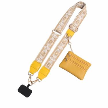 Imagem de Alça Clip and Go para telefone com carteira com zíper – Design Jacquard largo e confortável | Alça transversal ajustável, cordão multifuncional para iPhone e a maioria dos smartphones, bolsa de pulso