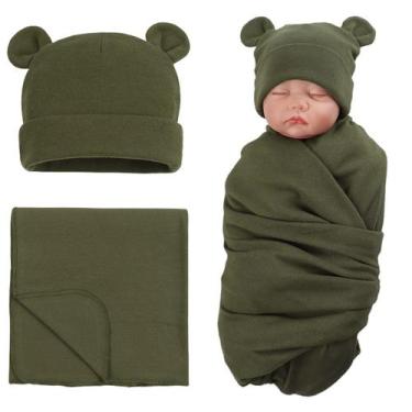 Imagem de Conjunto de chapéus Baby Swaddle, algodão PESAAT, 110 x 110 cm, verde 