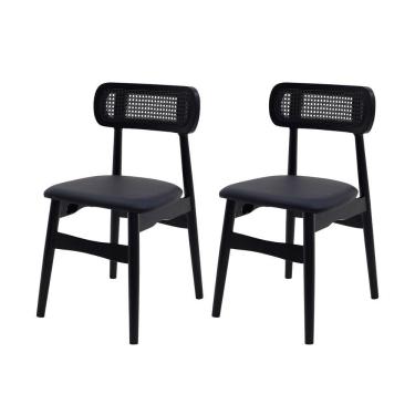 Imagem de Kit 2 Cadeiras De Jantar Rainer Assento Estofado Preto Base De Madeira