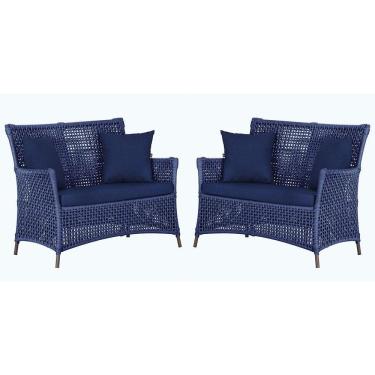 Imagem de 2 Sofás área Externa Igapó Alumínio Marrom Corda Náutica E10 Azul