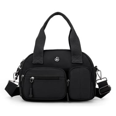Imagem de Wytidian Bolsa de ombro de nylon para mulheres, espaçosa com vários bolsos, bolsa tiracolo casual feminina para viagens, trabalho diário, B - preto, Bolsas transversais com vários bolsos