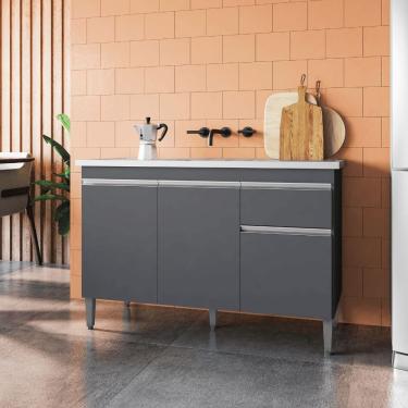 Imagem de Balcão Gabinete De Pia Para Cozinha Sem Tampo 120cm Tatiane Cinza- Mabe Magazine