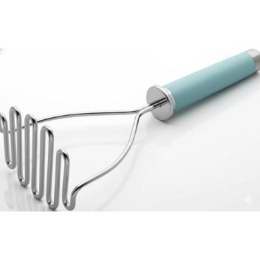 Imagem de Espremedor de Batata Premium em Aço Inoxidável, Design Ergonômico com Cabo Azul, Utensílio de Cozinha para Purê