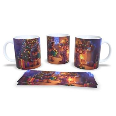 Imagem de Caneca Natalinas com Desenhos de Árvore de Natal, Papai Noel e Rena, Porcelana Branca, Decoração Festiva (5)