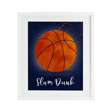 Imagem de Stupell Industries Impressão emoldurada branca Game On Slam Dunk sob vidro, design de Christine Simpson Art, 40,6 x 33,5 cm