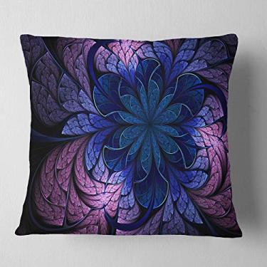 Imagem de Design Arte digital azul roxo Fractal Flower' Floral Throw Sala de estar, Sofá, Almofada de alta qualidade + Capa de almofada impressa em ambos os lados 66 cm x 66 cm