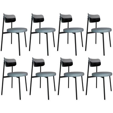 Imagem de Cadeira De Jantar Estofada Kit 8 Nyka M25 Linho Cinza Cl/preto - Mpozenato