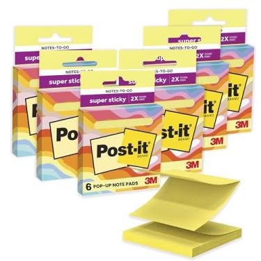 Imagem de Post-it Notas pop-up super adesivas para viagem, 7,6 cm x 7,6 cm, 6 dispensadores com 540 notas adesivas pastéis no total em cor amarelo cidra, ótimo para escola, escritório, sala de aula ou casa