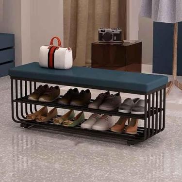 Imagem de Yadlan Banco de sapatos, bancos de armazenamento, banco de fim da cama, organizador de armazenamento com prateleira de sapatos acolchoada de poliuretano, sapateira de 3 níveis para entrada, quarto