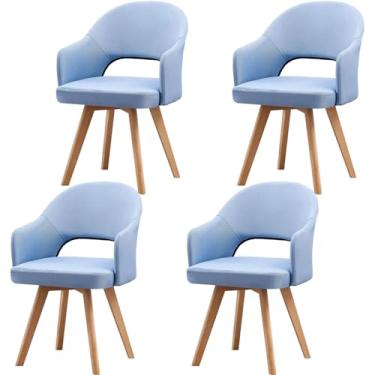 Imagem de HGTRH Cadeiras giratórias modernas, cadeiras de jantar de meados do século com apoio de braço e pernas de madeira maciça preta para escritório em casa, cozinha, G 4 peças