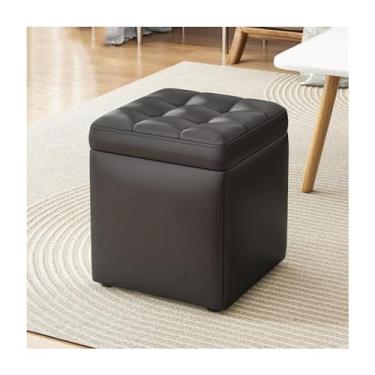 Imagem de HGTRH Banco de armazenamento acolchoado macio e apoio para os pés com tampa flip-top, enchimento de esponja, capa de linho respirável, suporte estável de 4 pontos para livros, armazenamento de