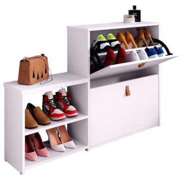 Imagem de Sapateira Organizadora Com Prateleira e Gaveta Basculante Hall de Entrada (Vitória Branco)