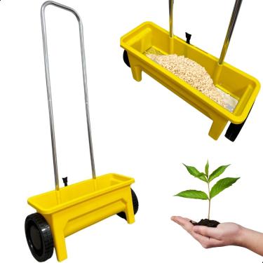 Imagem de Adubadeira Semeadeira 12L Manual Espalhador de Adubo e Sementes Gramado - Alça de Alumínio, Rodas em ABS, Plástico PP e Alavanca de Dispersão