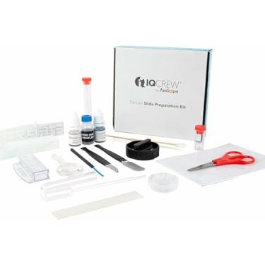 Imagem de AmScope - Kit de preparação para microscópio de luxo IQCrew de 40 peças – Kit de ferramentas essenciais para estudantes com manchas + Experimento de incubação de camarão – SP-18