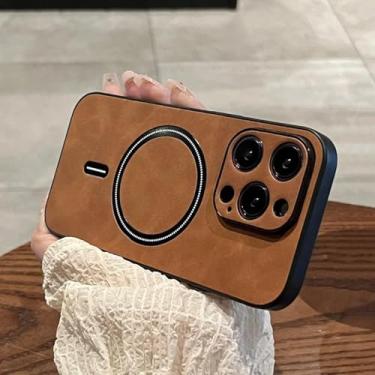 Imagem de HTVJFX Capa de couro magnética com carregamento sem fio de luxo para iPhone 16 Pro (para iPhone 16 Pro/laranja)