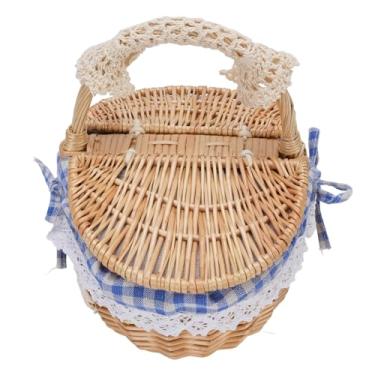 Imagem de ZAWELIYO Cesta de Piquenique de Vime Premium Com Forro Removível, Cesta de Piquenique Vazia Elegante para Reunião de Páscoa, Vime Ecológico e Tecido de Algodão de Linho (Xadrez Azul)