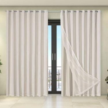 Imagem de Cortina Tecido Blecaute Com Voil Liso 2,70 M X 2,30 M 100% Poliéster - Bege