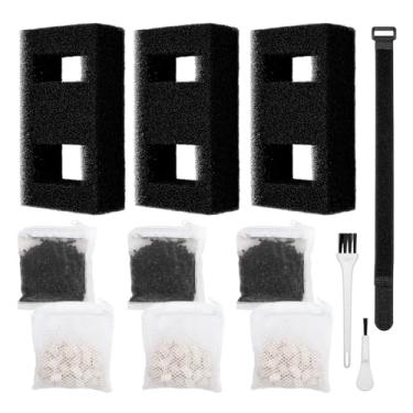 Imagem de ANTOBLE Meios de filtro de aquário, 3 conjuntos de blocos de filtro de espuma A1376 recargas de carbono anéis de cerâmica compatíveis com Fluval Flex EVO SPEC Betta Desktop Aquarium Series (inclui 2