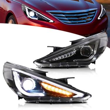 Imagem de Faróis VLAND compatíveis com Hyundai Sonata 2011-2014 [Não serve para modelos híbridos e sem ajuste de motor], conjunto de farol dianteiro com setas sequenciais