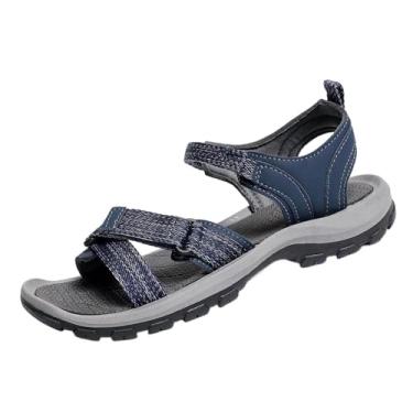 Imagem de Sandália feminina primavera verão elástica cor sólida bico redondo bico aberto, sola macia respirável design plano para uso casual, Azul royal, 36