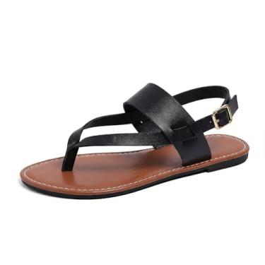 Imagem de Chinelo feminino moderno casual plus size com clipe liso cor sólida biqueira dividida, Preto, 36