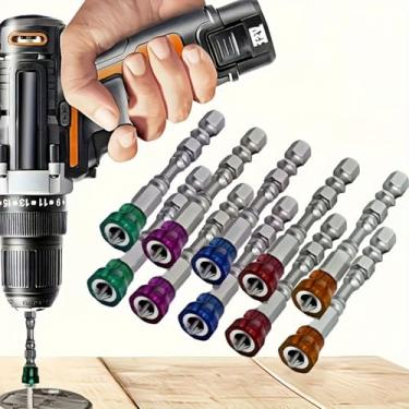 Imagem de Conjunto de brocas Phillips magnéticas, aço S2 de 65 mm, com haste sextavada de 1/10.2 cm, para chaves de fenda elétricas - Ferramentas de grau industrial - 10 peças