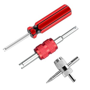 Imagem de Osilly 3 peças de ferramentas de haste de válvula de pneu de carro, extrator de remoção de núcleo de válvula A/C de veículo de cabeça dupla, ferramenta de reparo de linha de ar condicionado de 4 vias