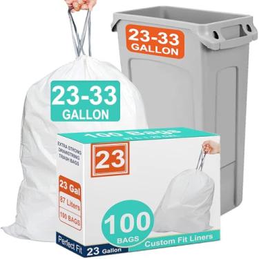 Imagem de Sacos de lixo Slim Jim resistentes com cordão de 23 galões de espessura (100 unidades) compatíveis com Rubbermaid Brute & Winco Sacos de lixo Slim Jim de 68 litros, resistentes e resistentes a rasgos