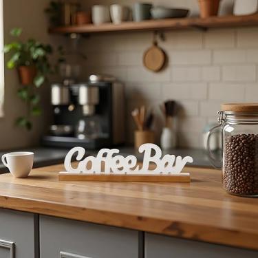 Imagem de Sintosin Placas de café rústicas para mesa de 40 cm, placas de madeira brancas envelhecidas feitas à mão para decoração de peças de centro de mesa, acessórios de cafeteria de fazenda, decoração para