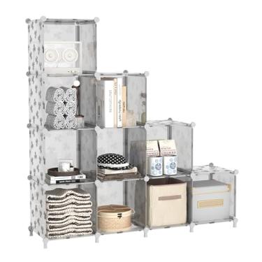 Imagem de UNKU Estante de prateleira aberta, organizador de armazenamento de 10 cubos, prateleira de exibição de 30 cm para CDs de livros, estante de livros DIY, prateleira de armazenamento ajustável para