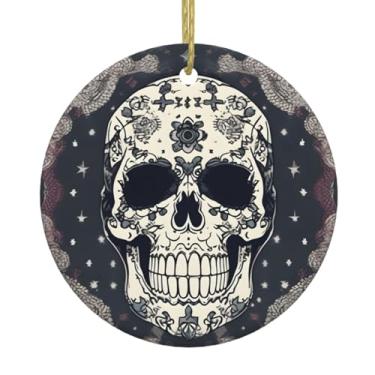 Imagem de Pingentes de porcelana para pendurar em cerâmica e estampa de flores de caveira para ioga e flores, decoração criativa de Natal
