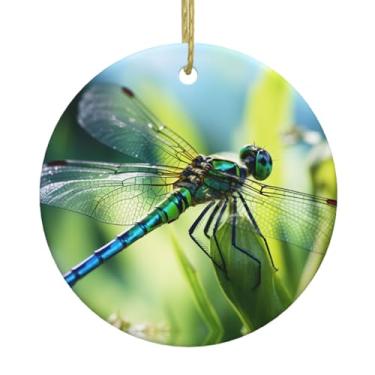 Imagem de Dargonfly Print Christmas Ceramic Hanging Round Hanging, pingentes de porcelana, decoração criativa de Natal
