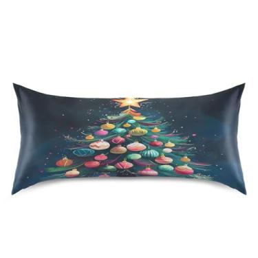Imagem de Blueangle Fronha colorida de cetim de árvore de Natal para cabelo e pele, fronha de seda, tamanho king (50,8 x 101,6 cm) - Capas de almofada de cetim refrescantes com fecho de envelope (540)