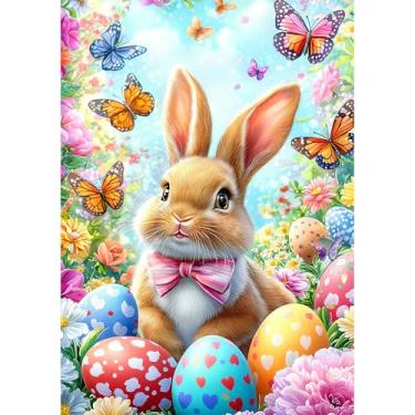 Imagem de Genius maker Kits de arte de diamante de coelho para adultos iniciantes - Kits de pintura de diamante de ovo de páscoa faça você mesmo 5D Broca completa diamantes pontos pinturas com pedras preciosas