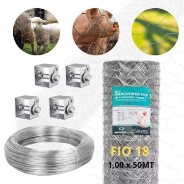 Imagem de Tela Mangueirão Galvanizada Fio 18 Malha 3 1,00x50m Brinde Arame 1Kg F