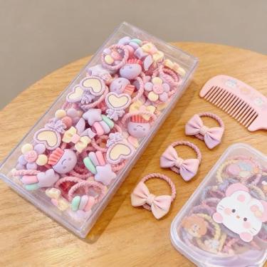 Imagem de 30 peças de faixas de cabelo coloridas elásticas de rabo de cavalo, laços de cabelo, laços de cabelo pequenos de desenho animado, presente infantil (roxo)