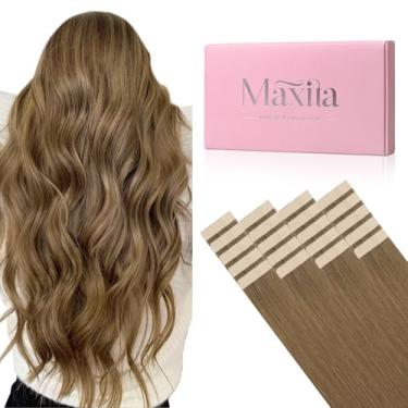 Imagem de MAXITA Extensões de cabelo humano com fita adesiva 40,64 cm 50 g 20 peças de extensões de cabelo humano castanho castanho claro 100% Remy extensões de cabelo liso sem costura para mulheres