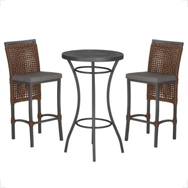 Imagem de Mesa Bistro E 2 Banquetas Roma Preta Corda Náutica 11 Marrom