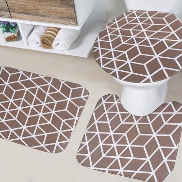 Imagem de Jogo De Banheiro Creative 03 Peças Com Base Antiderrapante 100% Poliéster - Losango Bege