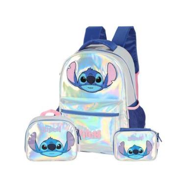 Imagem de Kit Mochila Costas Holográfica Stitch Lancheira e Estojo Box - Luxcel,