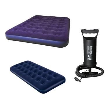 Imagem de Kit Colchão Inflável Casal + Colchão Solteiro + Bomba Manual