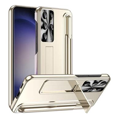 Imagem de Caso de capa de telefone de proteção Estojo de luxo ultrafino para Samsung Galaxy S23 Ultra, estojo rígido para PC à prova de choque e anti-riscos com caneta S Solt e suporte (Color : Gold)